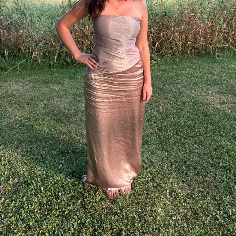 Meshki Serena Strapless Dress in Bronze Taupe - Picture 4 of 5